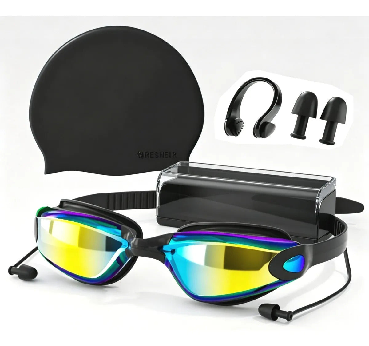 4-in-1 Swimming Goggles Set Mirrored Hd Vision & Anti-fog