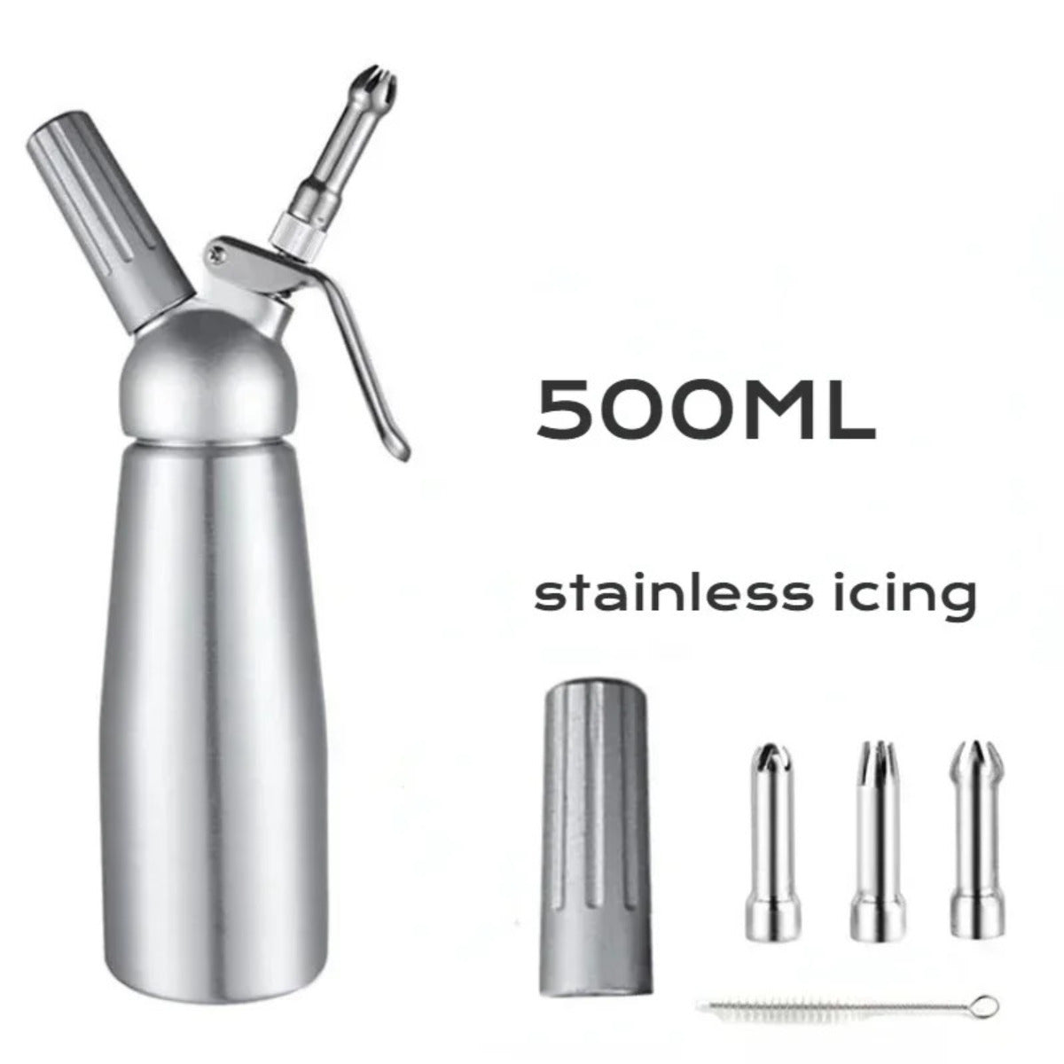 Professional 500ML aluminum whipped cream dispenser with decorating nozzles