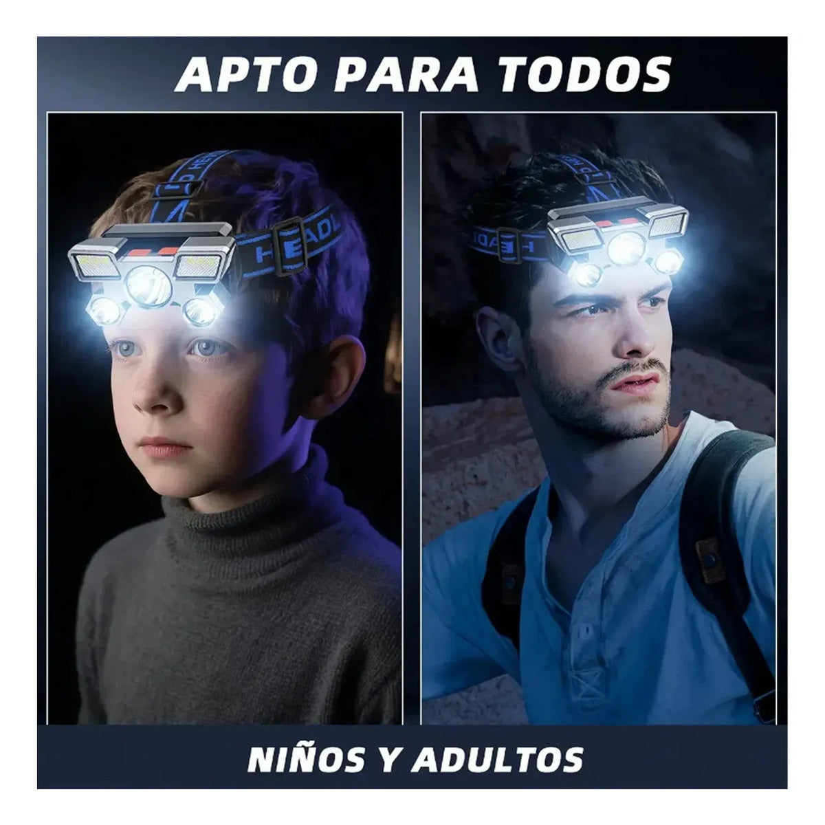 2pcs 5-led Rechargeable Headlamp Waterproof Outdoor Light