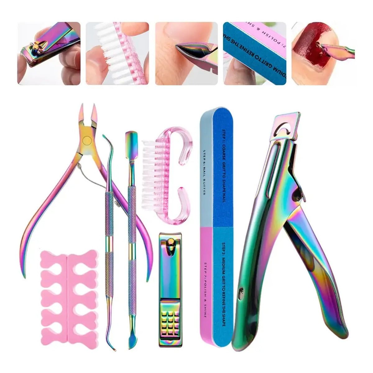 Professional 8-in-1 Rainbow Manicure & Pedicure Grooming Set