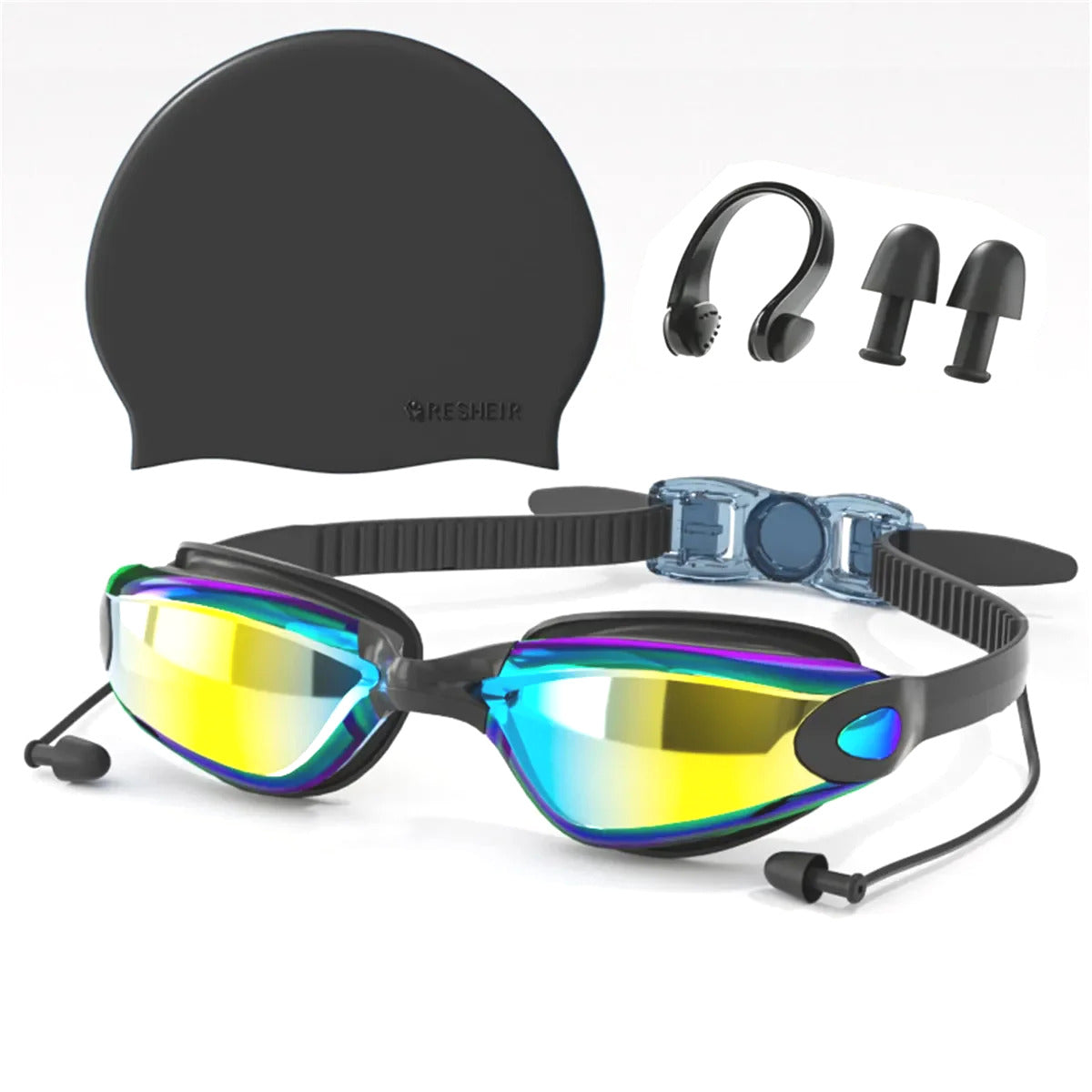 4-in-1 Swimming Goggles Set Mirrored Hd Vision & Anti-fog