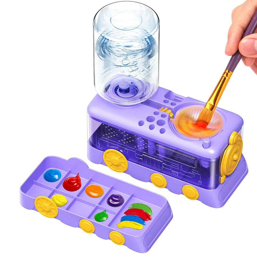 All-in-One Automatic Paint Brush Rinser Station - Includes 28 Artist Brushes & Palette