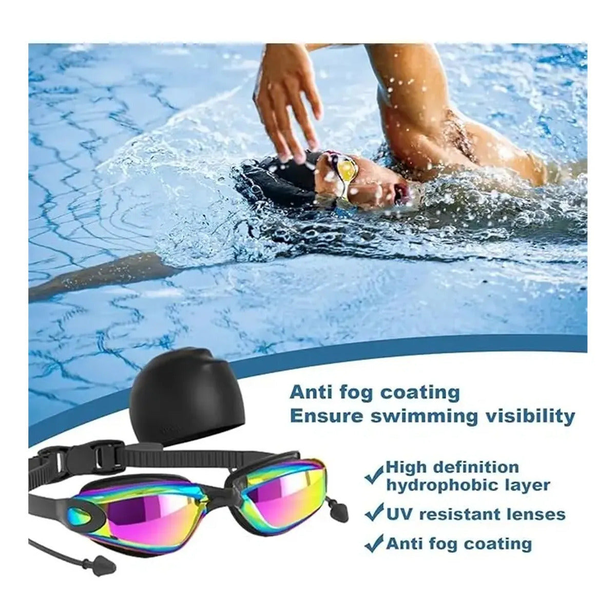 4-in-1 Swimming Goggles Set Mirrored Hd Vision & Anti-fog