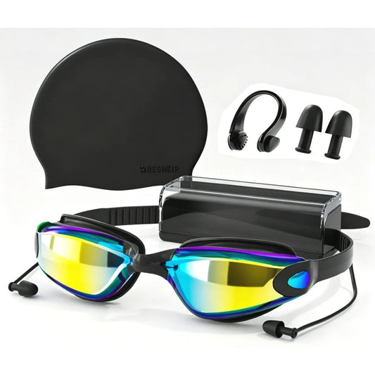 4-in-1 Swimming Goggles Set Mirrored Hd Vision & Anti-fog