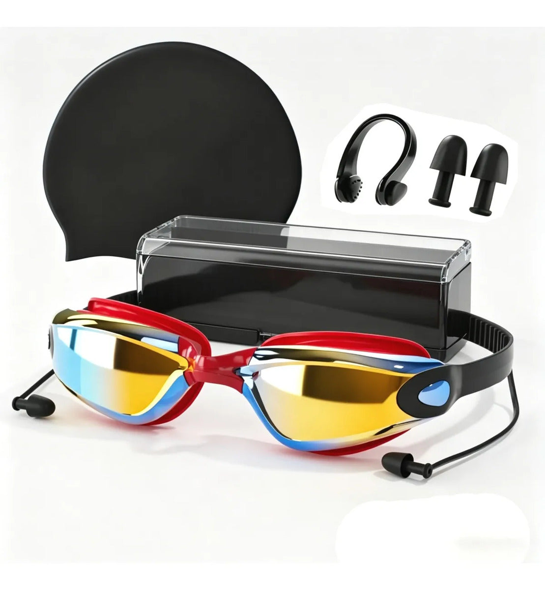 4-in-1 Swimming Goggles Set Mirrored Hd Vision & Anti-fog