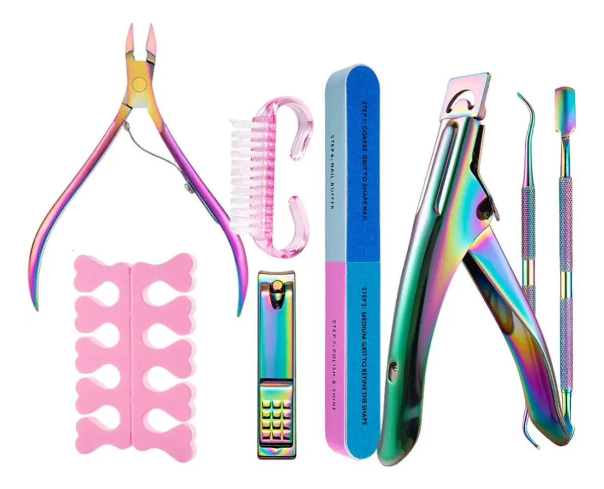 Professional 8-in-1 Rainbow Manicure & Pedicure Grooming Set