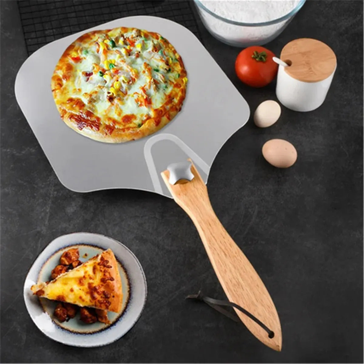 Stainless Steel Foldable Pizza Peel & Rocker Cutter Combo
