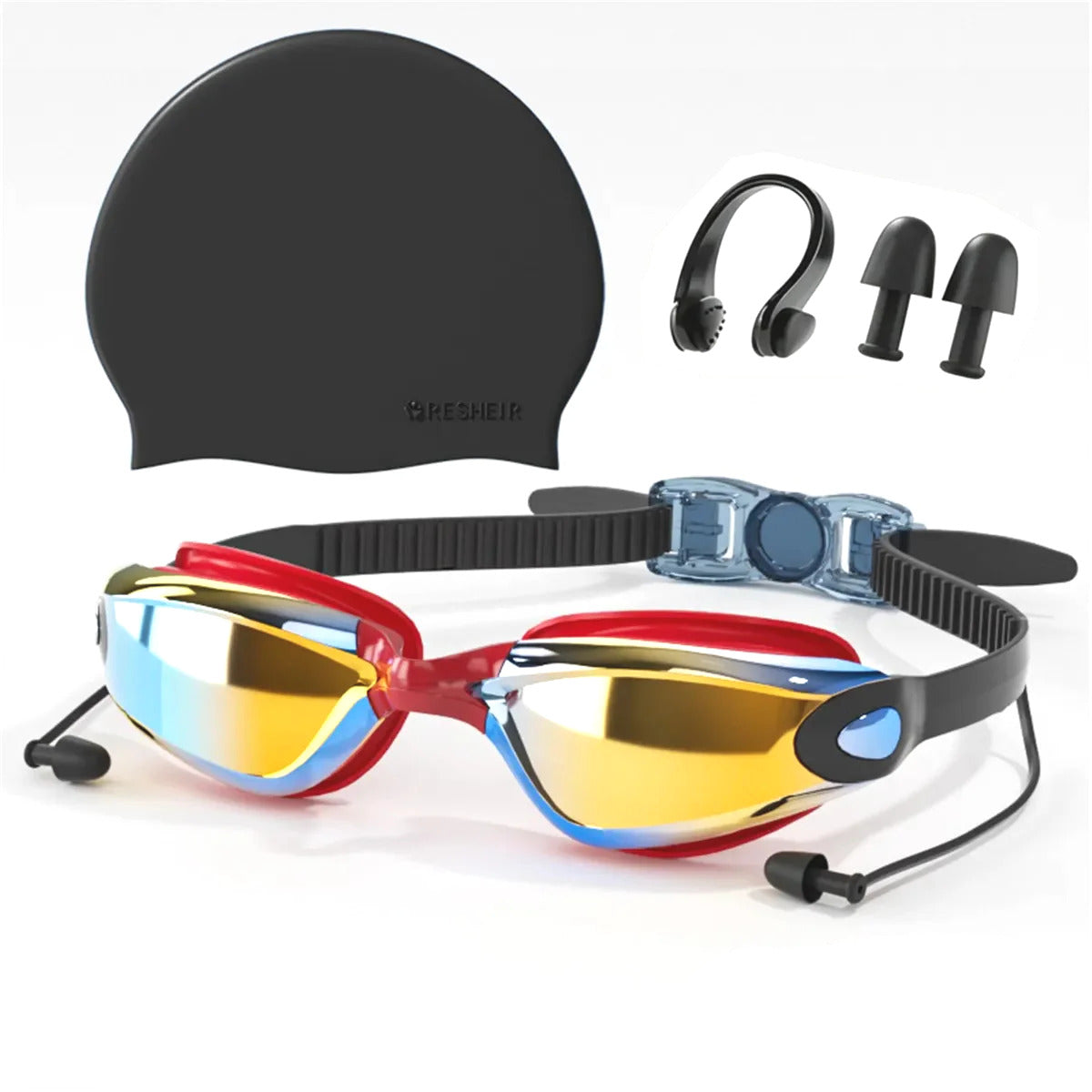 4-in-1 Swimming Goggles Set Mirrored Hd Vision & Anti-fog